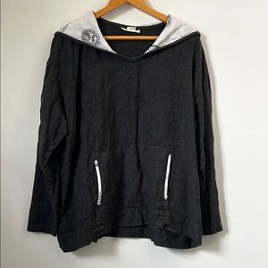 Camille and Co 100% Linen L Black Hooded Pullover Whimsigoth USA Made Natural